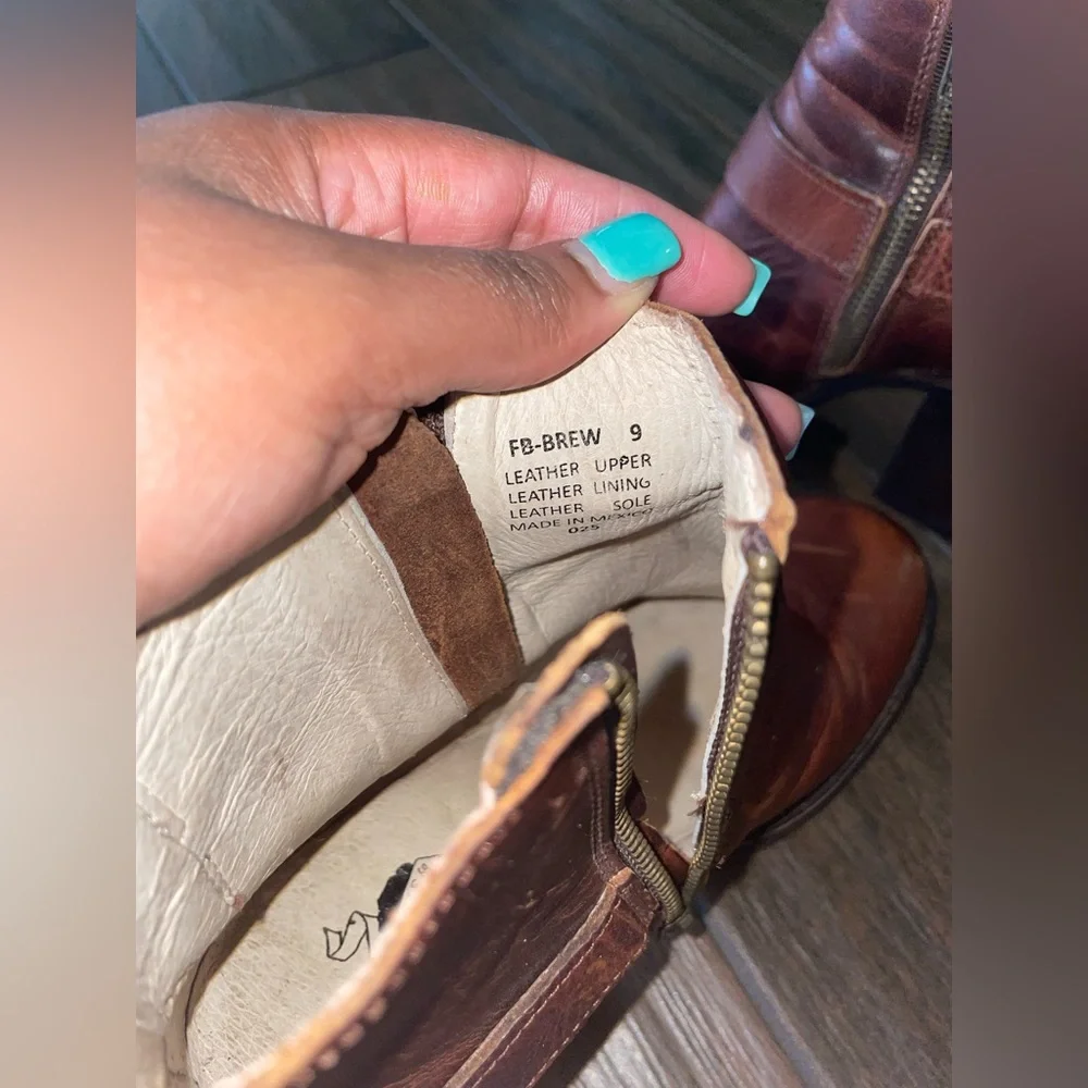 FREEBIRD Distressed Boho Western Leather Buckle Brown Ankle Boots Size 9